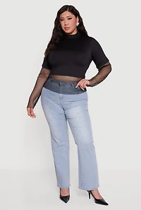 Plus Rhinestone Fishnet Keyhole Back Layered Look Top