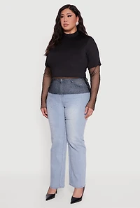 Plus Rhinestone Fishnet Keyhole Back Layered Look Top