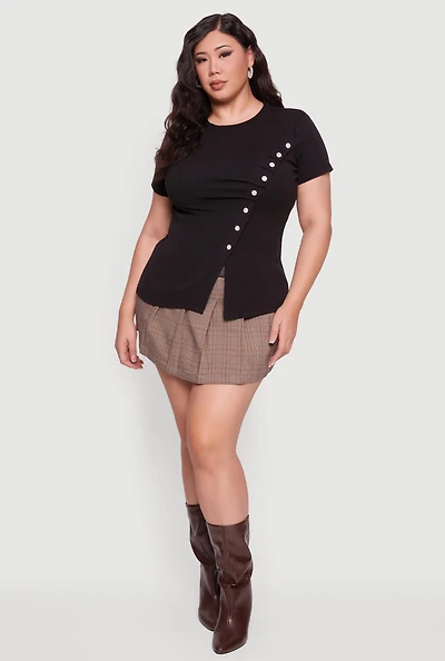 Plus Asymmetrical Metallic Detail Slit Front Top