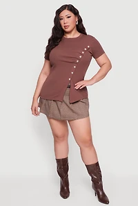 Plus Asymmetrical Metallic Detail Slit Front Top