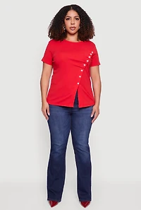 Plus Asymmetrical Metallic Detail Slit Front Top