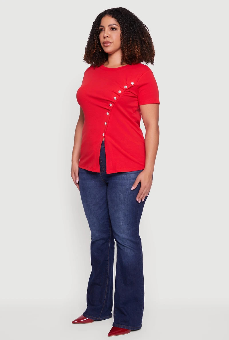 Plus Asymmetrical Metallic Detail Slit Front Top