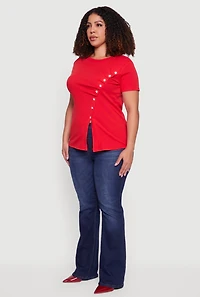 Plus Asymmetrical Metallic Detail Slit Front Top