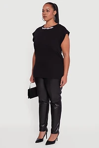 Plus Dolman Sleeve Metallic Rhinestone Trim Blouse