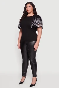 Womens Plus Size Floral Lace Flounce Sleeve Blouse, Black, Size 3X