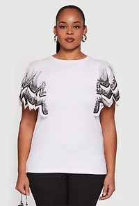 Plus Floral Lace Flounce Sleeve Blouse