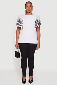 Plus Floral Lace Flounce Sleeve Blouse