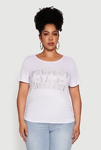 Womens Plus Ribbed Knit I Am Awesome Graphic Tee, White,
