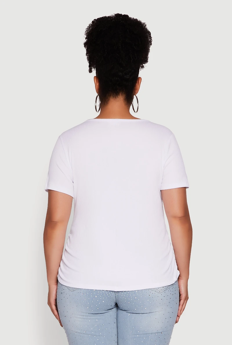 Womens Plus Ribbed Knit I Am Awesome Graphic Tee, White,