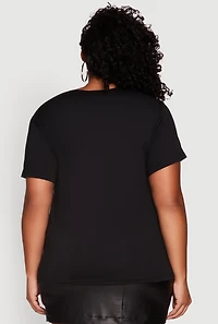 Womens Plus Size Chain Detail Rhinestone Boss Top, Black, Size 2X
