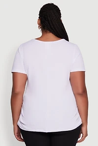 Womens Plus Ribbed Knit Animal Print Detail Love Graphic Tee, White,