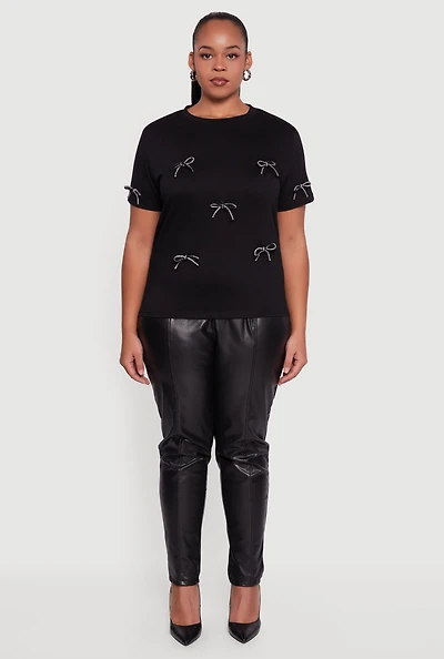 Plus Short Sleeve Bow Detail Tee
