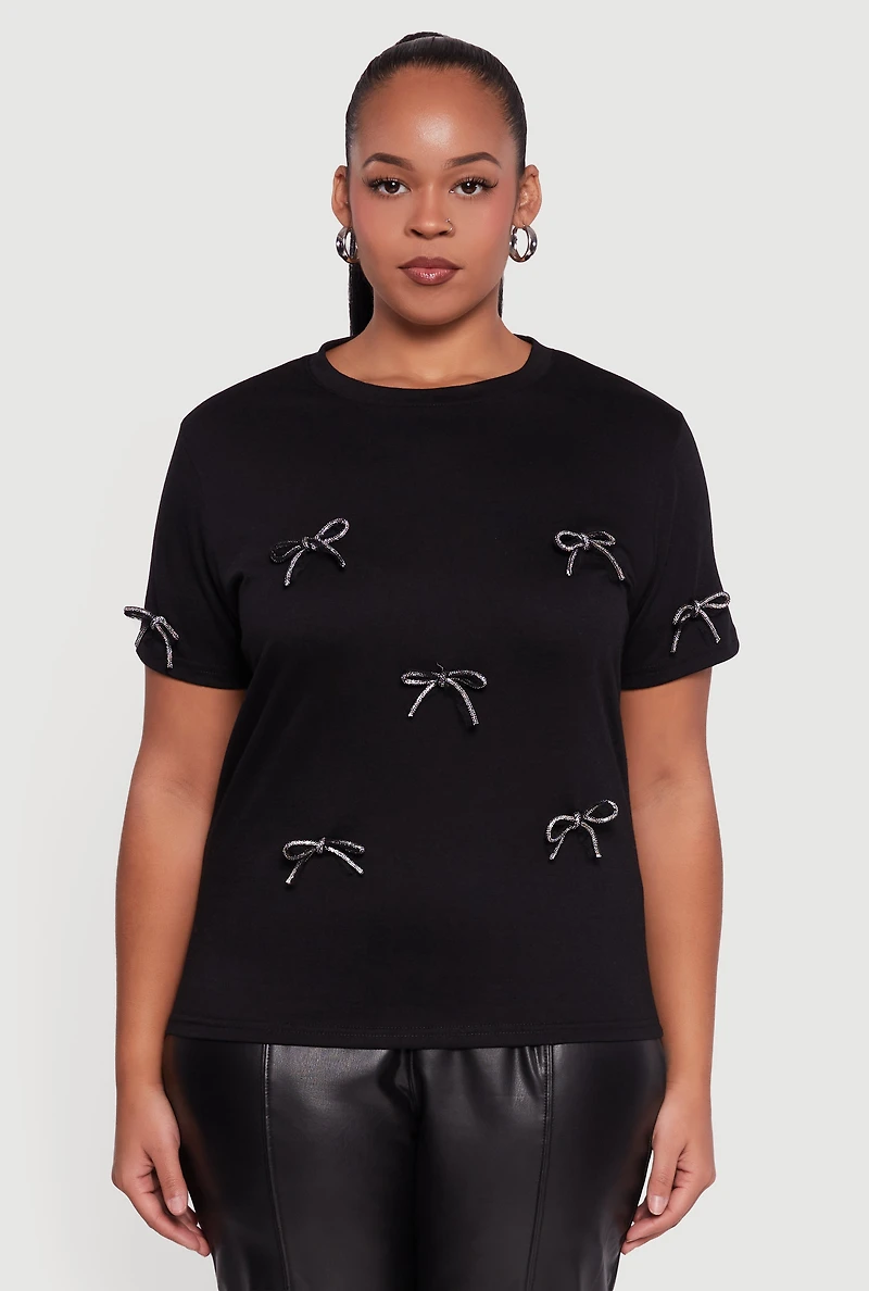 Plus Short Sleeve Bow Detail Tee