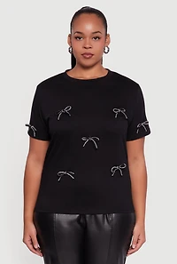 Plus Short Sleeve Bow Detail Tee