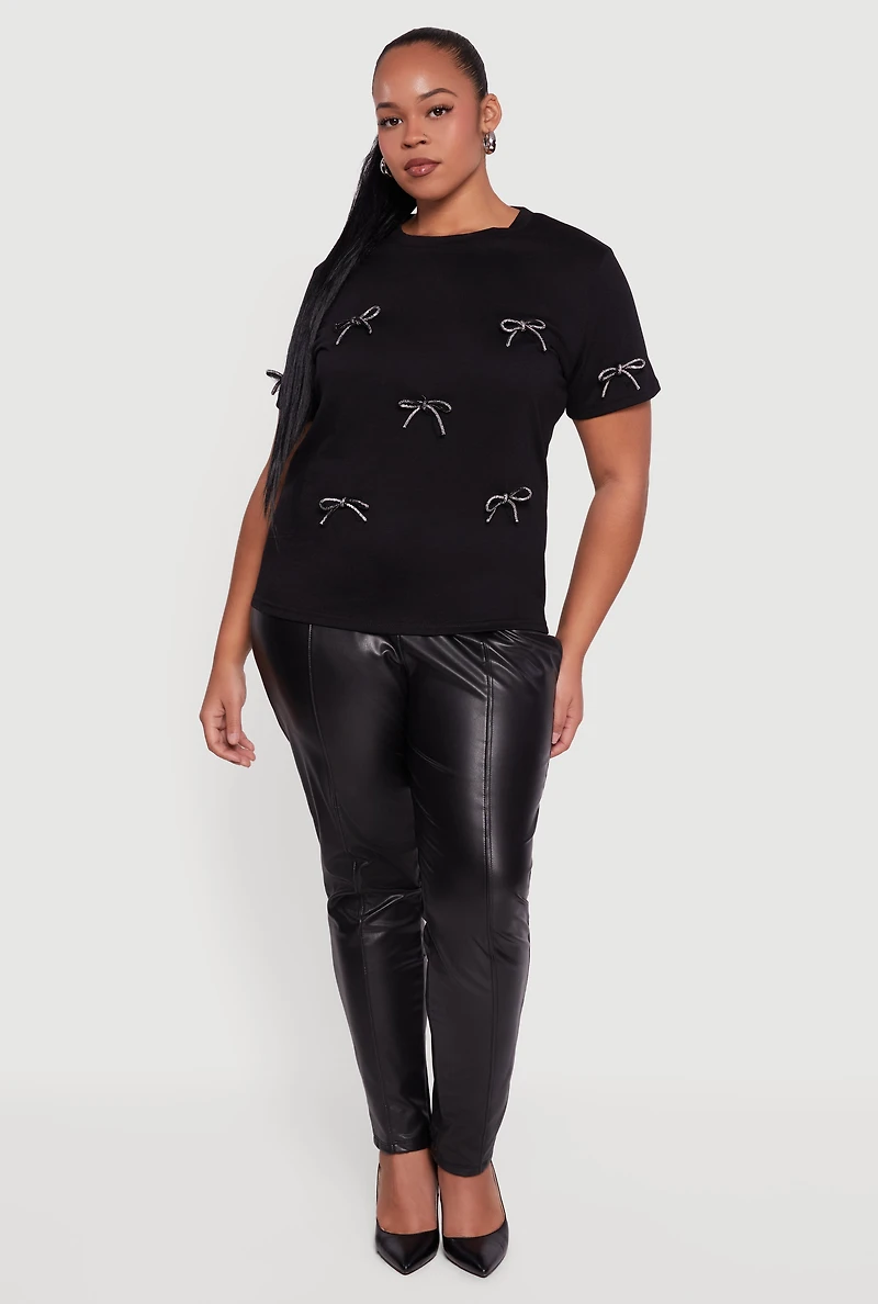 Plus Short Sleeve Bow Detail Tee