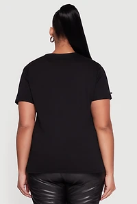 Womens Plus Size Short Sleeve Bow Detail Tee, Black, Size 3X
