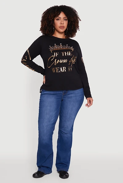 Womens Plus Size If The Crown Fits Wear It Graphic Tee, Black, Size 2X