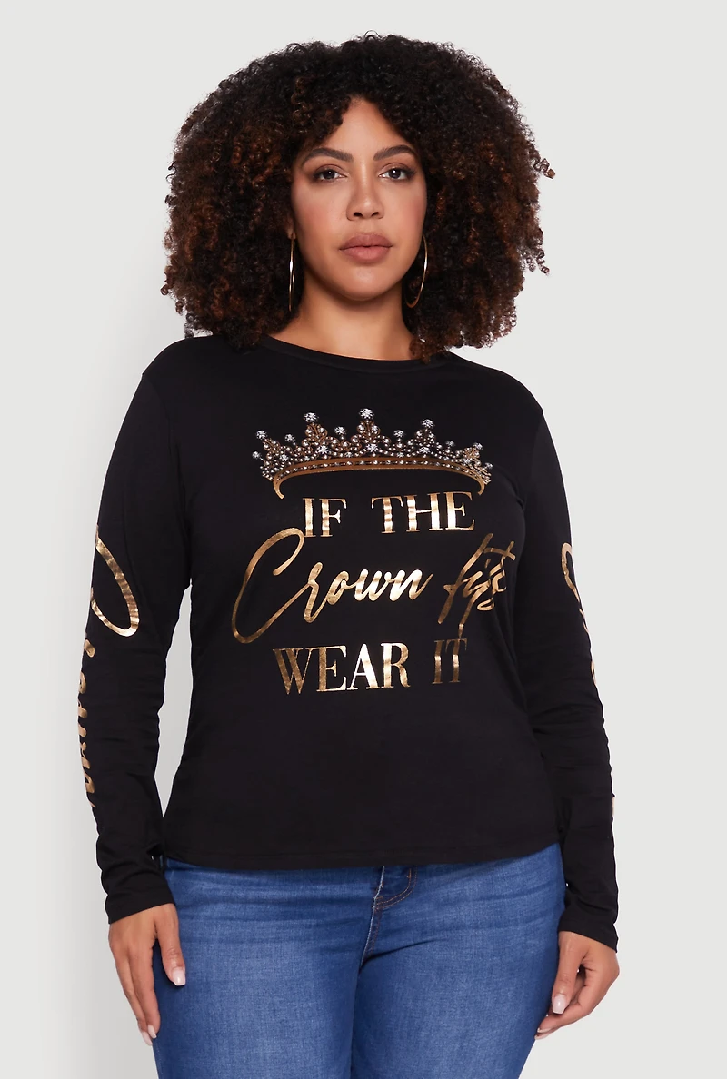 Womens Plus Size If The Crown Fits Wear It Graphic Tee, Black, Size 2X