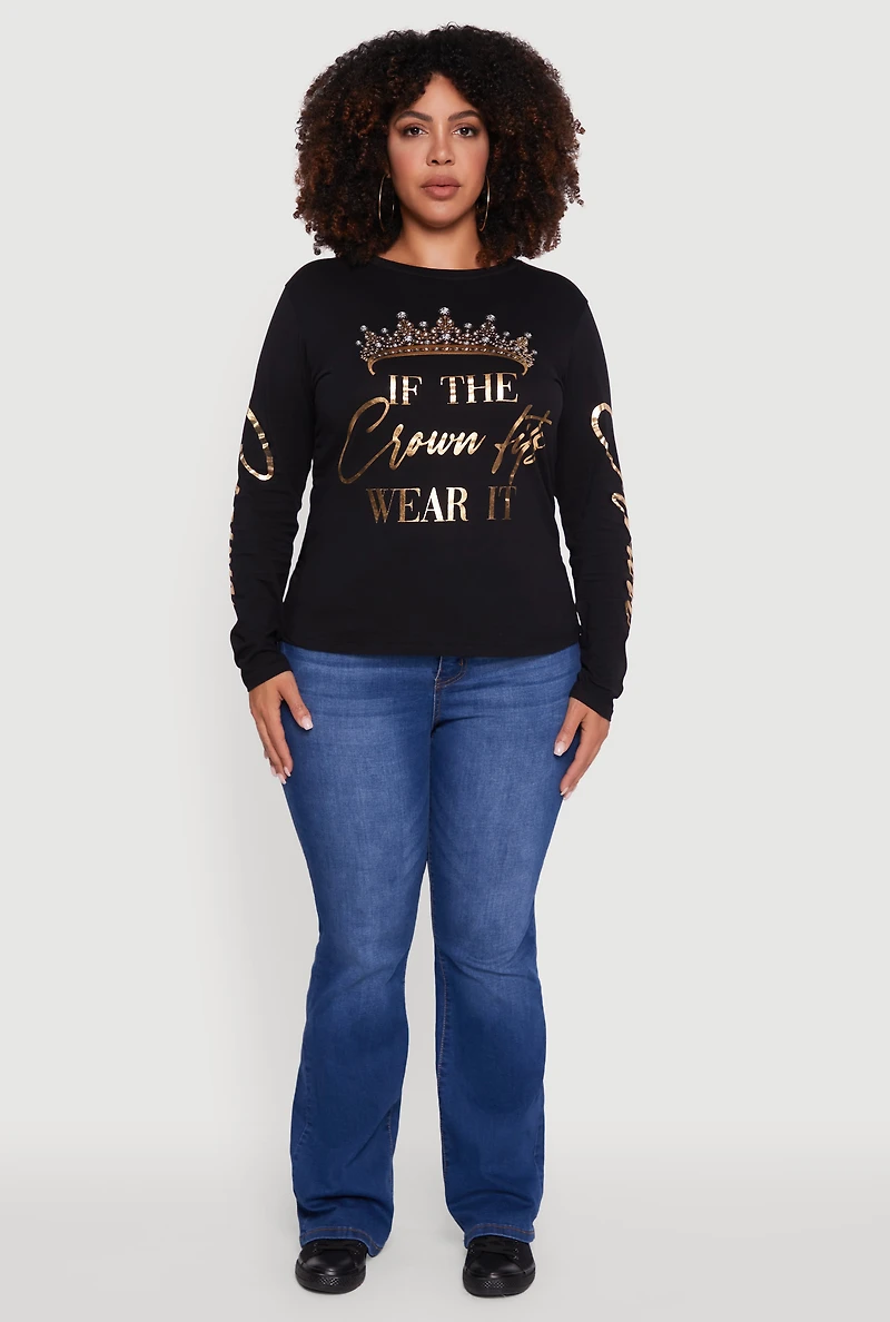 Womens Plus Size If The Crown Fits Wear It Graphic Tee, Black, Size 2X