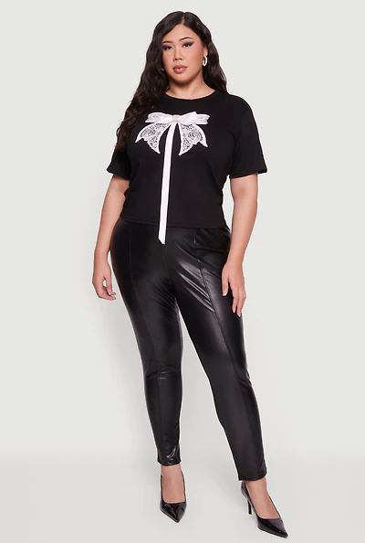 Womens Plus Bow Detail Short Sleeve Tee,
