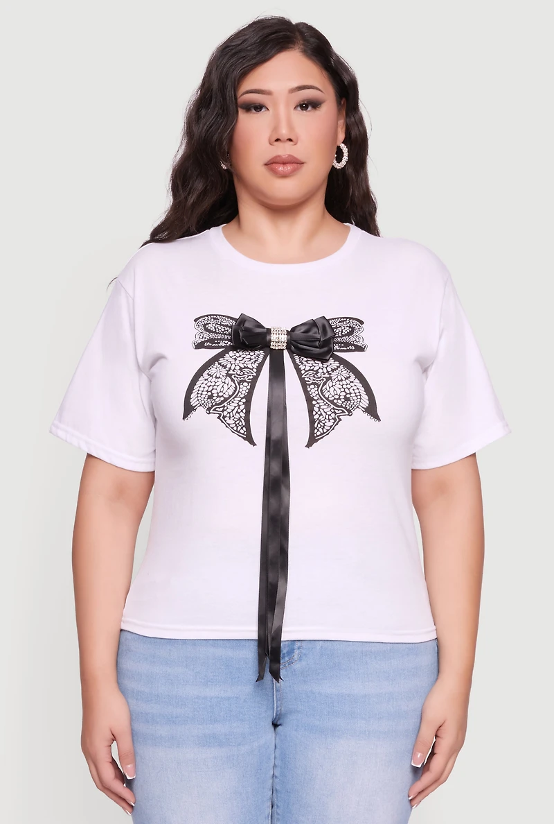 Plus Bow Detail Short Sleeve Tee