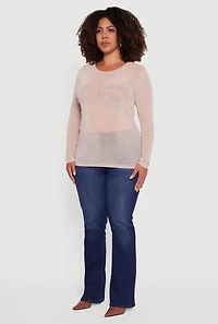 Womens Plus Size Sheer Mesh Top with Faux Pearls and Rhinestones, Beige, Size 3X