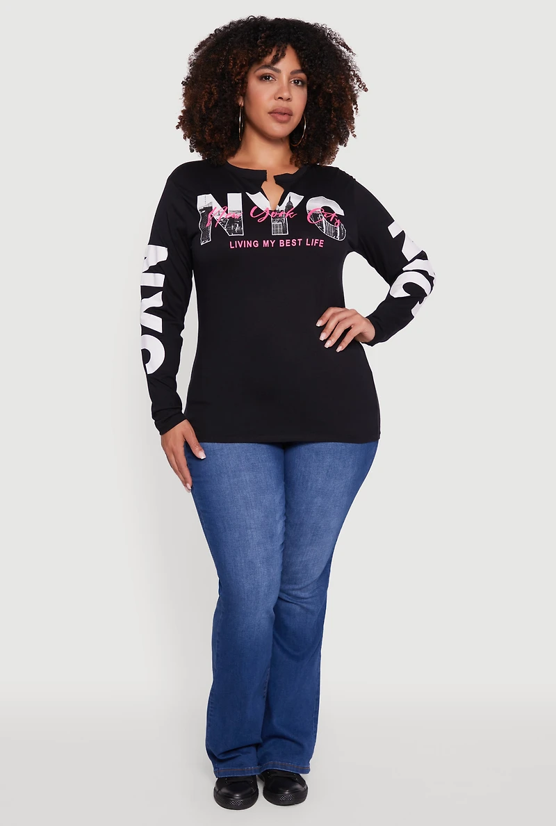 Womens Plus Size NYC Living My Best Life Graphic Tee, Black, Size 3X