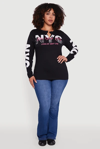 Womens Plus Size NYC Living My Best Life Graphic Tee, Black, Size 3X