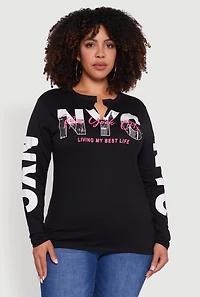Womens Plus Size NYC Living My Best Life Graphic Tee, Black, Size 3X