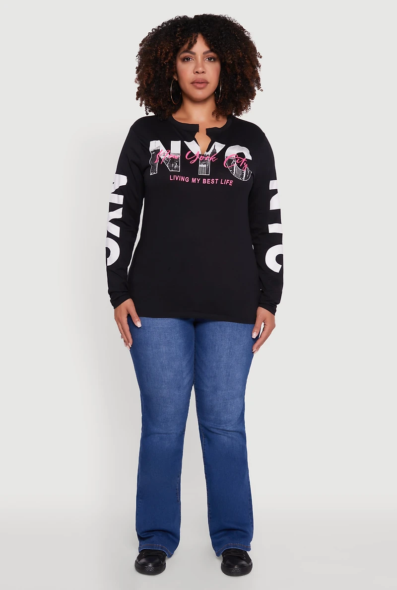 Womens Plus Size NYC Living My Best Life Graphic Tee, Black, Size 3X