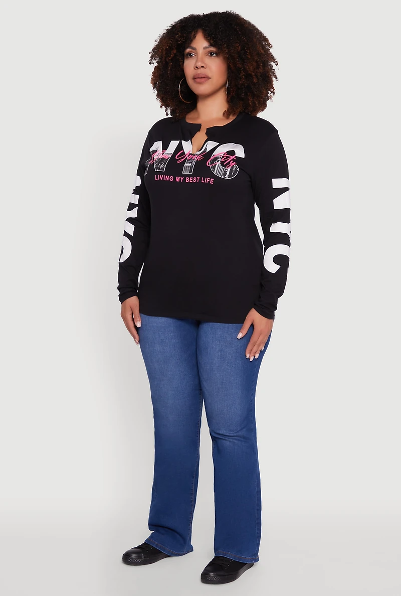 Womens Plus Size NYC Living My Best Life Graphic Tee, Black, Size 3X