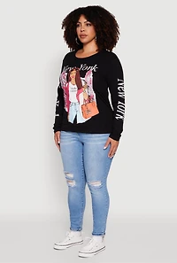 Womens Plus Size New York Long Sleeve Graphic Tee, Black, Size 1X