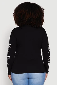 Womens Plus Size New York Long Sleeve Graphic Tee, Black, Size 2X