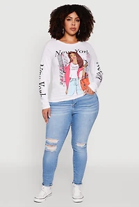 Womens Plus Size New York Long Sleeve Graphic Tee, White, Size 2X