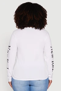 Womens Plus Size New York Long Sleeve Graphic Tee, White, Size 1X