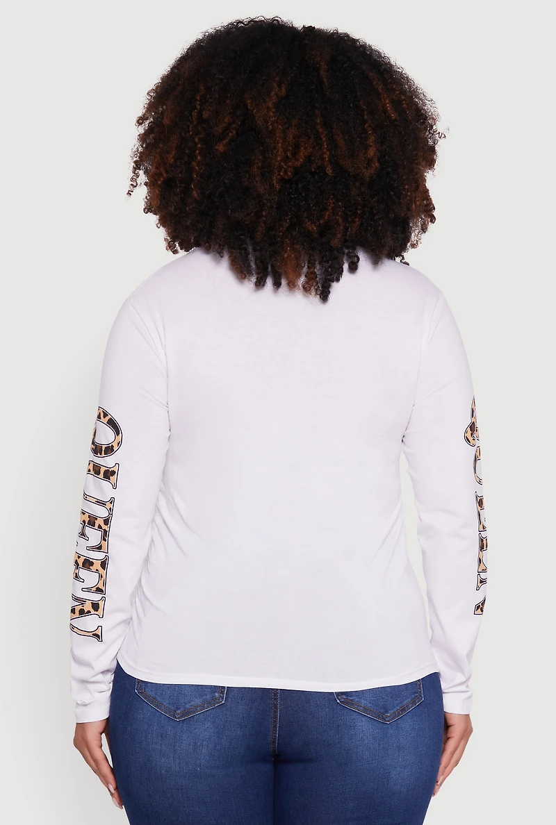Womens Plus Size Gods Favorite Queen Long Sleeve T-Shirt, White, Size 1X