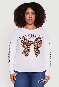 Womens Plus Size Faithful Graphic Long Sleeve Crew Neck Tee, White, Size 1X