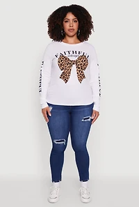 Womens Plus Size Faithful Graphic Long Sleeve Crew Neck Tee, White, Size 1X