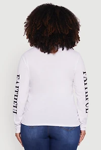 Womens Plus Size Faithful Graphic Long Sleeve Crew Neck Tee, White, Size 1X
