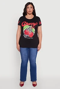 Womens Plus Size Cherry Club Graphic T-Shirt, Black, Size 1X