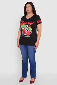 Womens Plus Size Cherry Club Graphic T-Shirt, Black, Size 1X