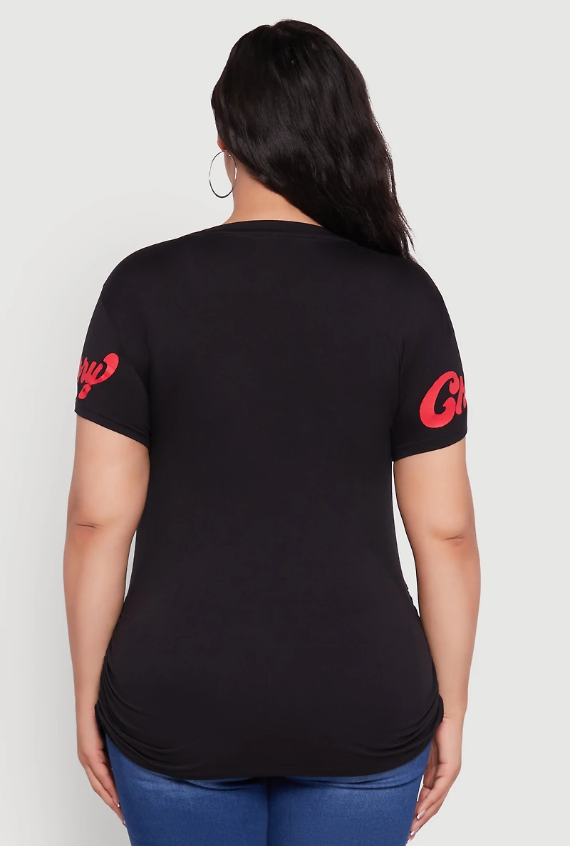 Womens Plus Size Cherry Club Graphic T-Shirt, Black, Size 1X