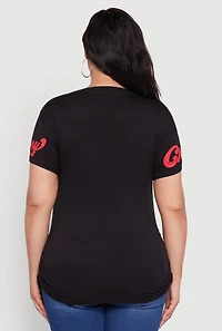 Womens Plus Size Cherry Club Graphic T-Shirt, Black, Size 1X
