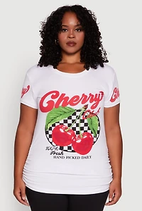 Womens Plus Size Cherry Club Graphic T-Shirt, White, Size 1X