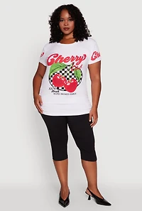 Womens Plus Size Cherry Club Graphic T-Shirt, White, Size 1X