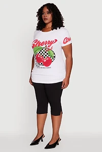 Womens Plus Size Cherry Club Graphic T-Shirt, White, Size 1X