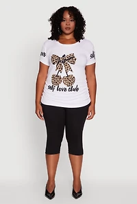 Womens Plus Self Love Club Leopard Print Detail Graphic Tee, White,