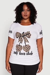 Womens Plus Self Love Club Leopard Print Detail Graphic Tee, White,