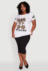 Womens Plus Self Love Club Leopard Print Detail Graphic Tee, White,