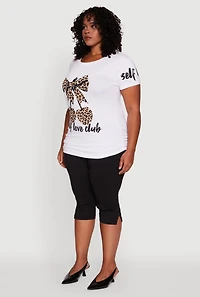 Womens Plus Self Love Club Leopard Print Detail Graphic Tee, White,